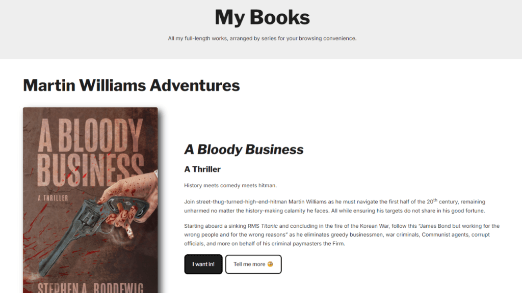 Books page on Stephen A. Roddewig author site